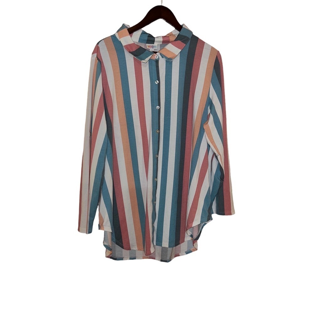 LULAROE Valentina pink pastel colors Vertical Stripes top plus size 2x xxl